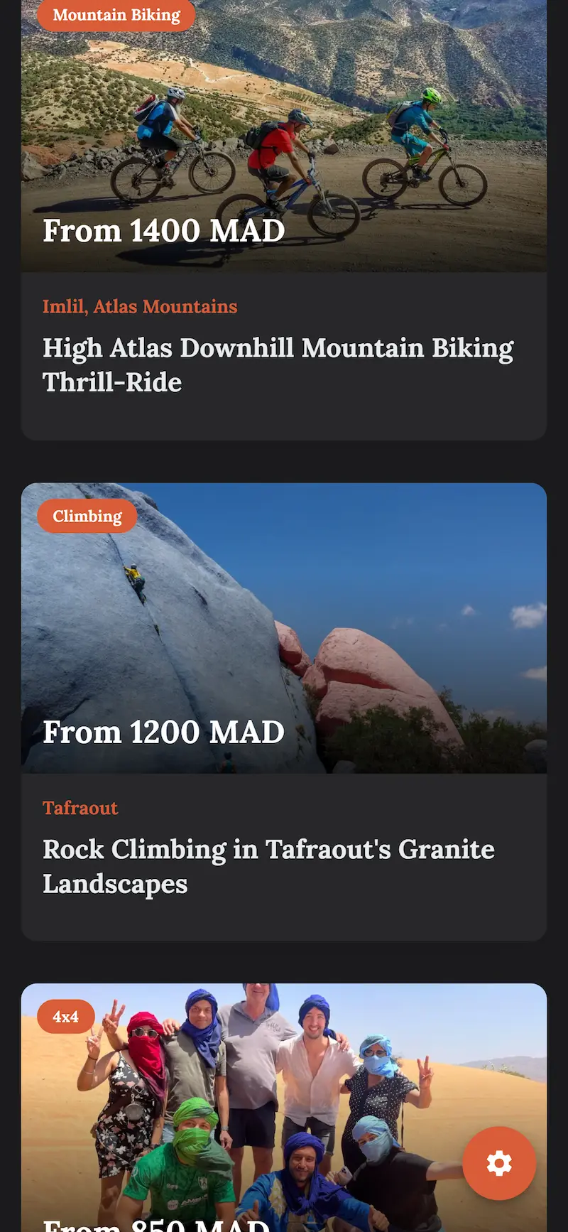 Mobile view of the Adventure Seeker website theme