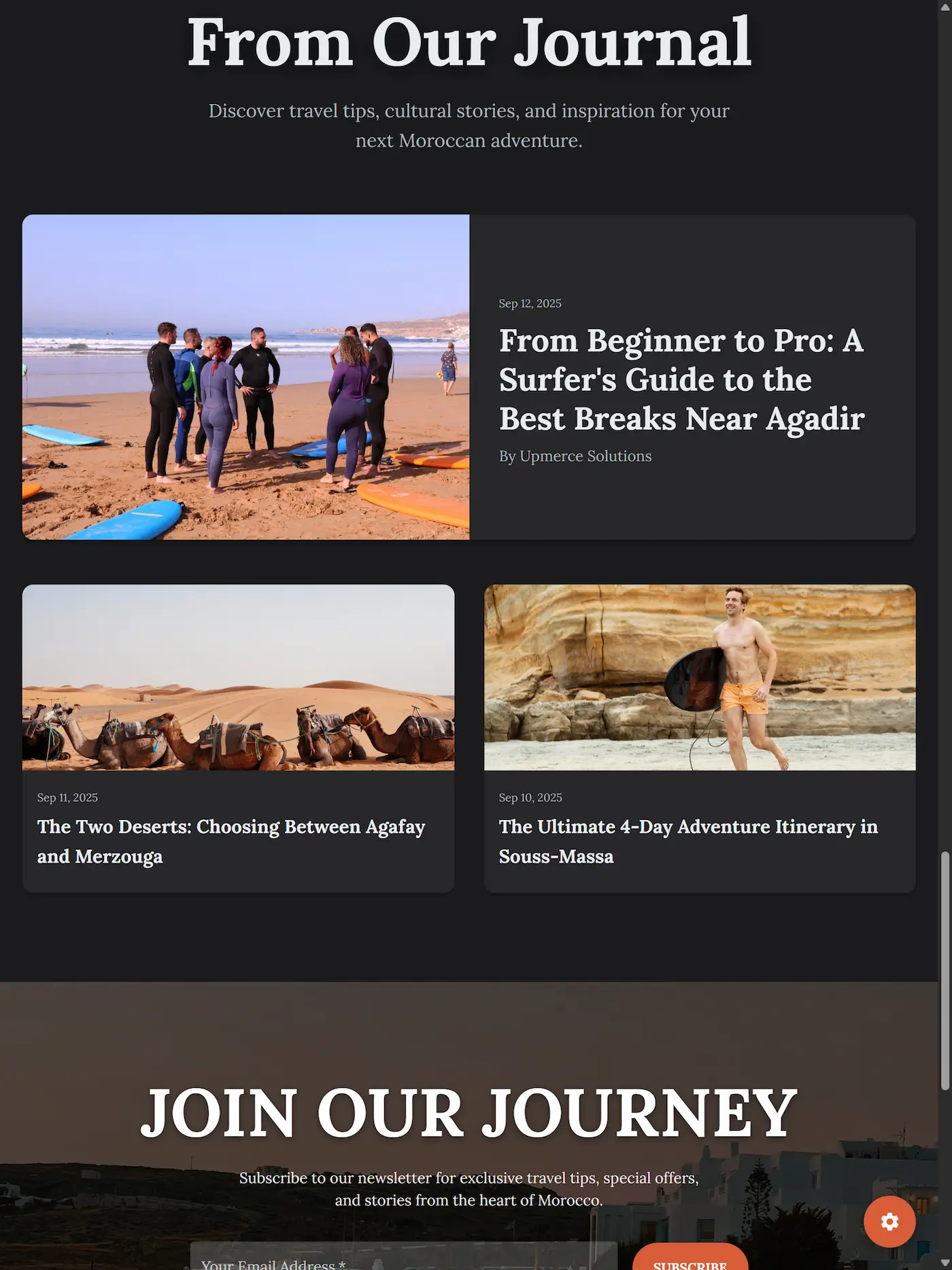 Tablet view of the Adventure Seeker website theme